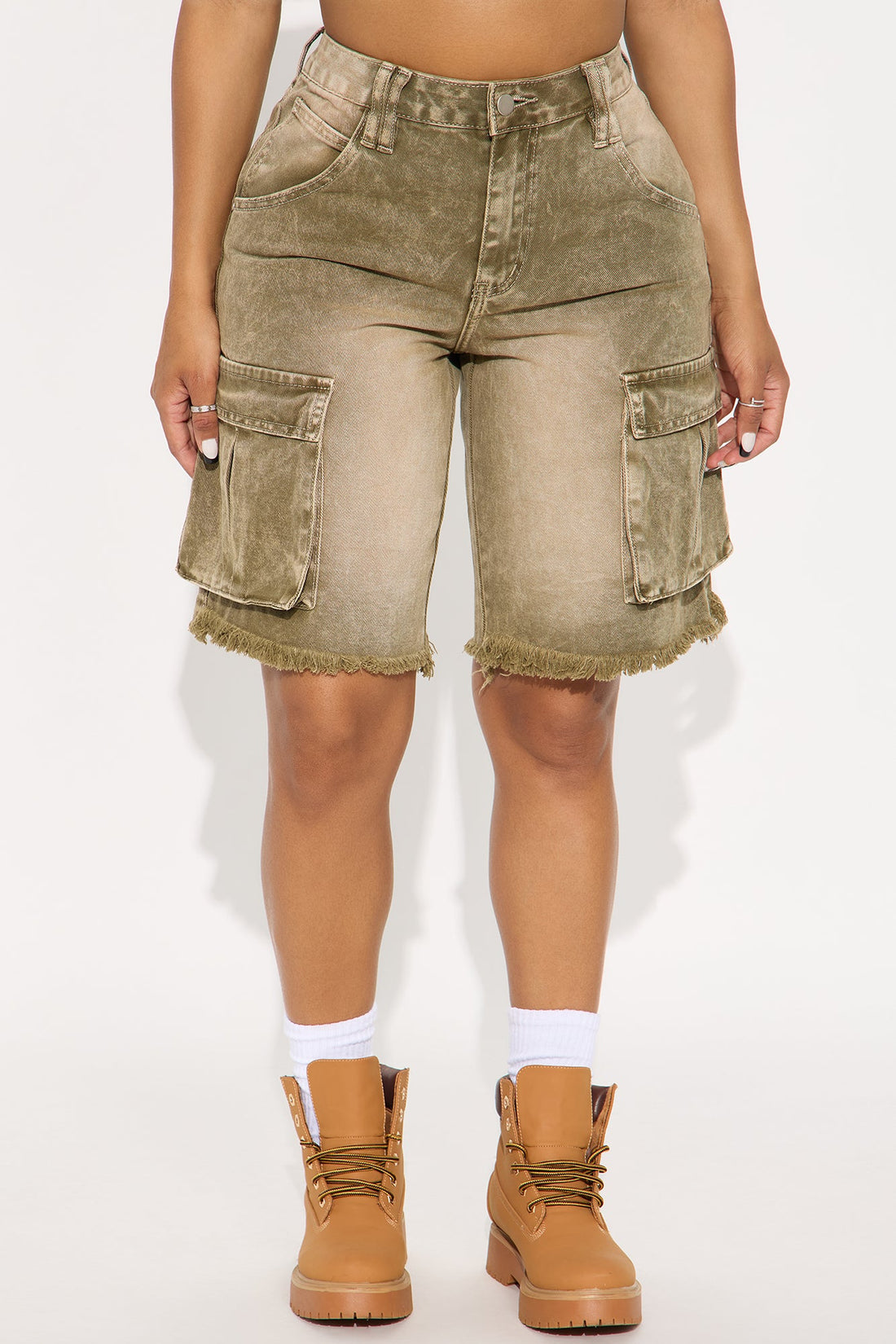 Live And Learn Cargo Denim Jorts - Olive