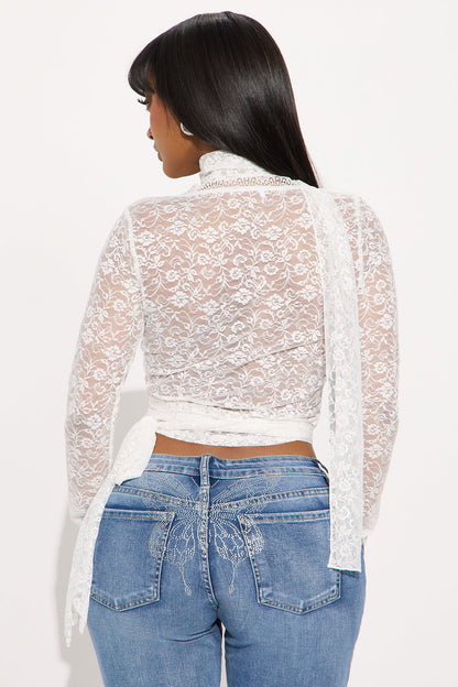 Going Separate Ways Lace Long Sleeve Top - Off White
