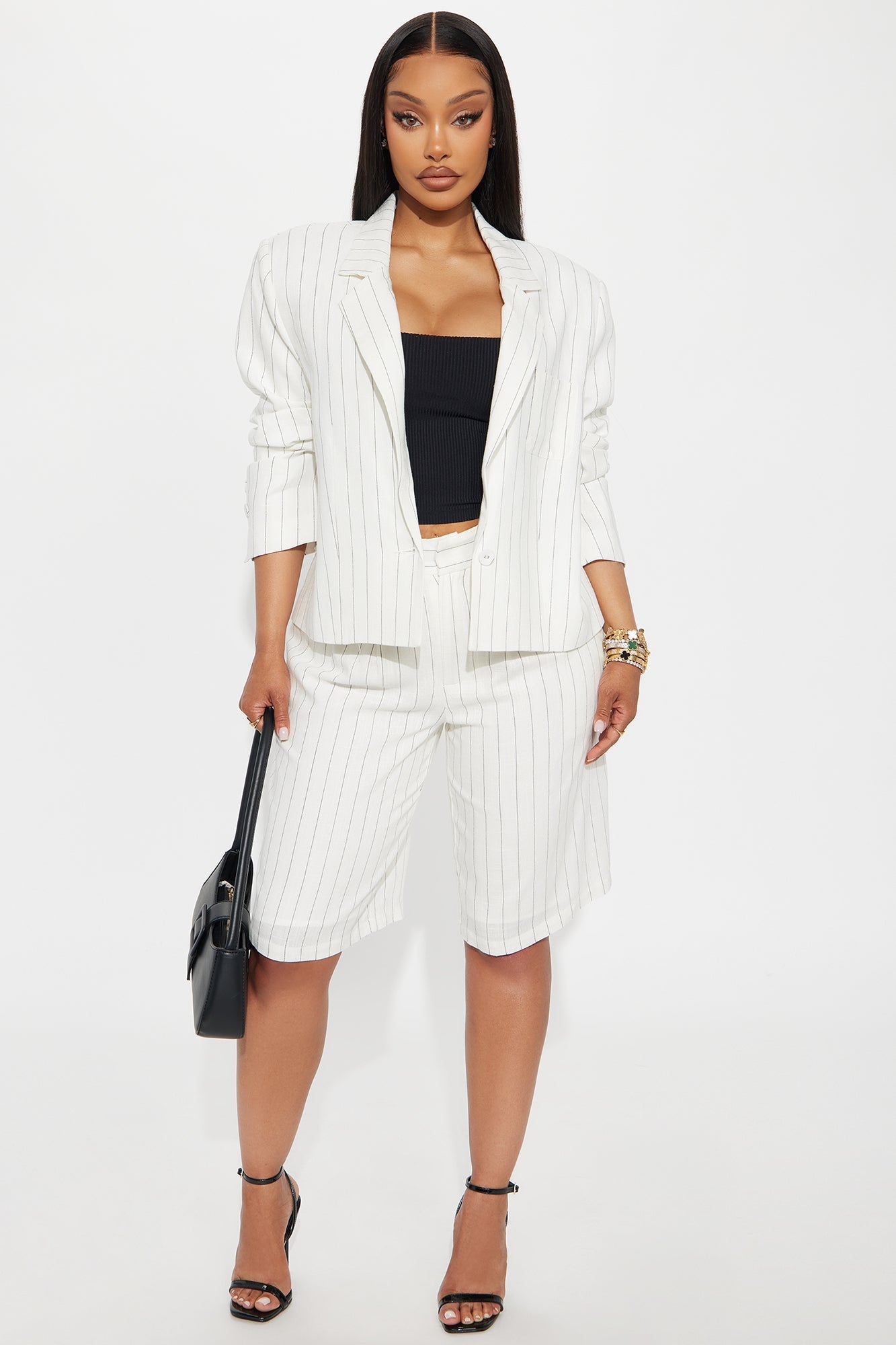 Penelope Pinstripe Linen Blazer - White