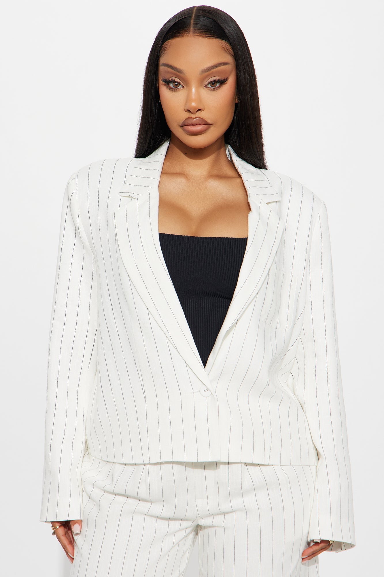 Penelope Pinstripe Linen Blazer - White