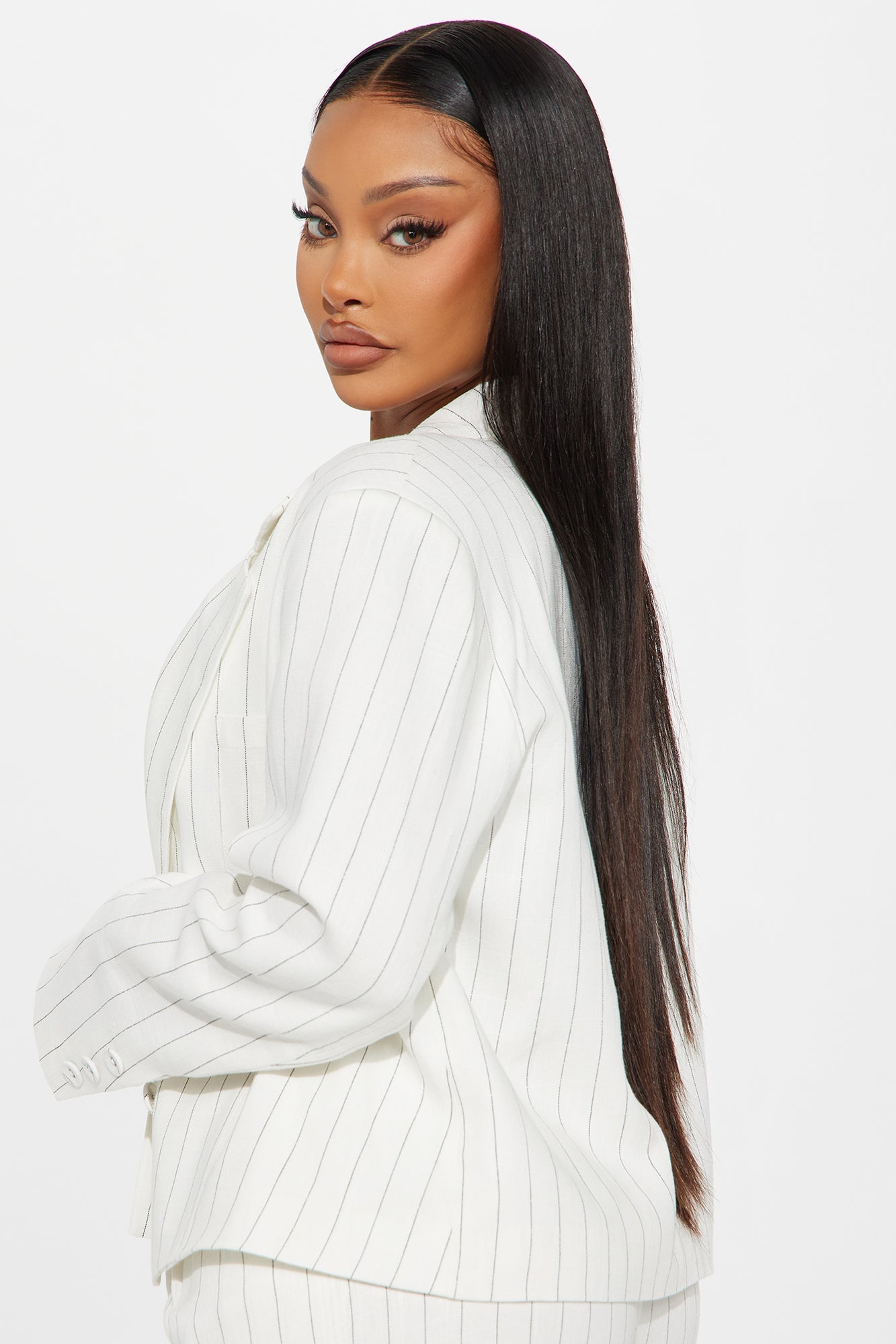 Penelope Pinstripe Linen Blazer - White