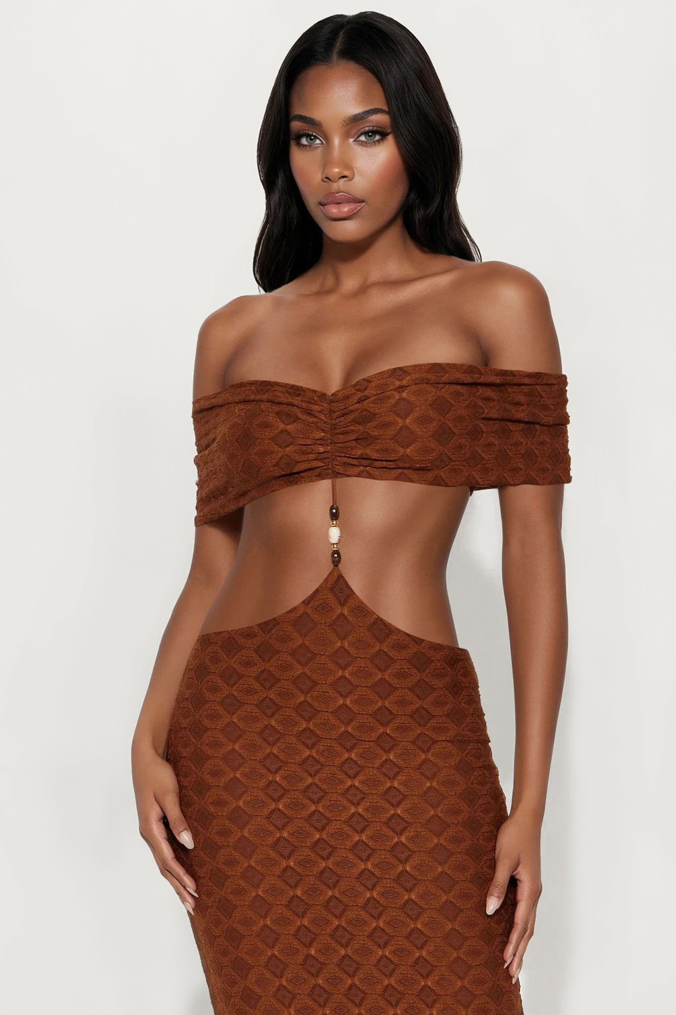 Beverly Textured Cut Out Maxi Dress - Brown