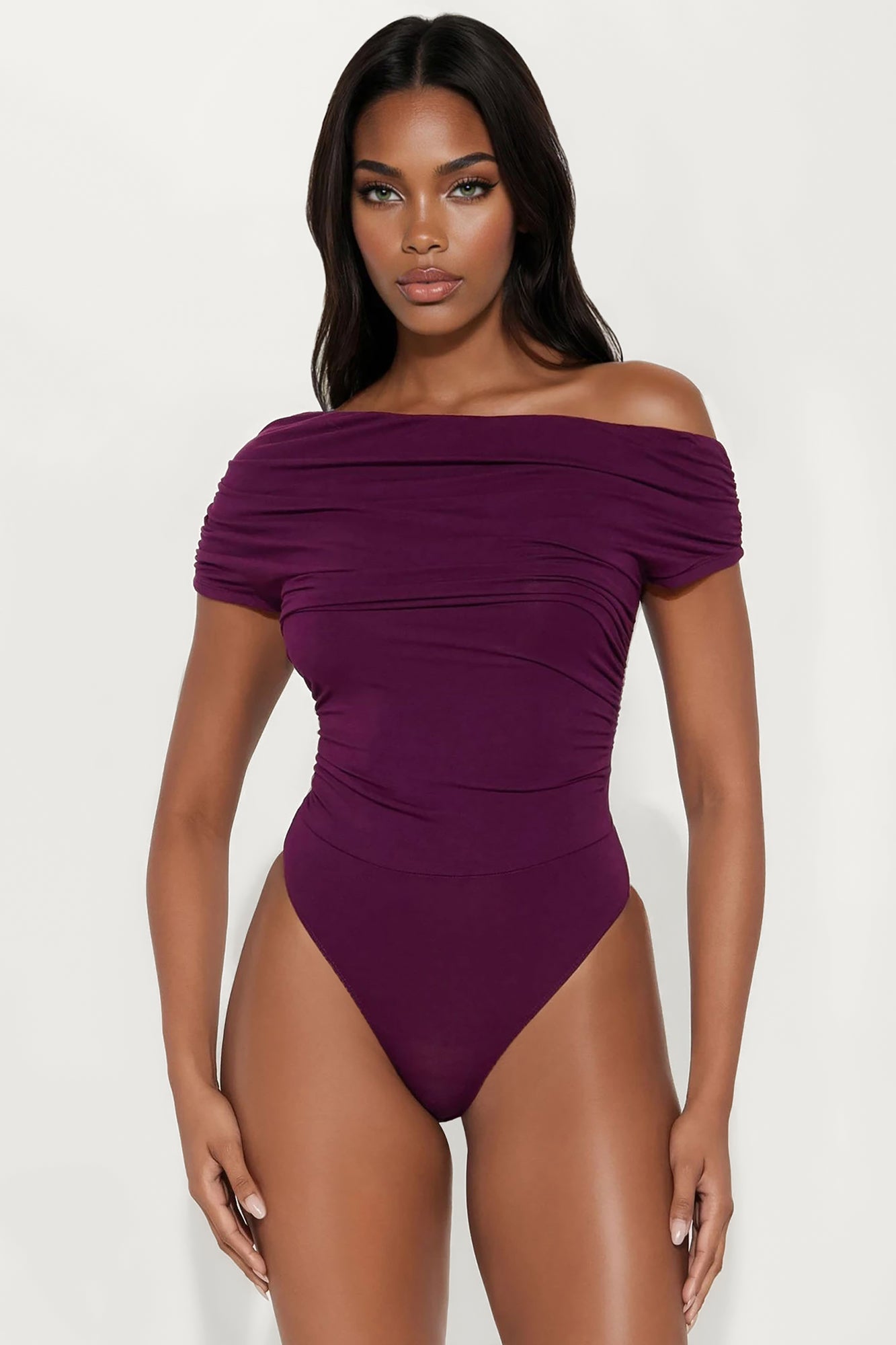 Oksana One Shoulder Bodysuit - Plum