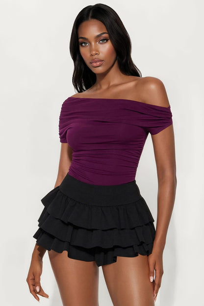 Oksana One Shoulder Bodysuit - Plum