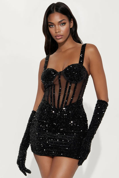 Khloe Sequin Mini Dress - Black