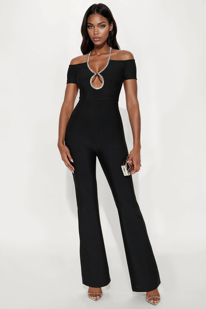 Sienna Bandage Off Shoulder Jumpsuit - Black