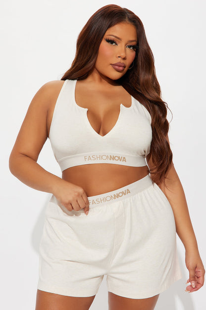 FN Mood Racerback Bralette And Loose Boxer 2 Piece Cotton Set - Oatmeal
