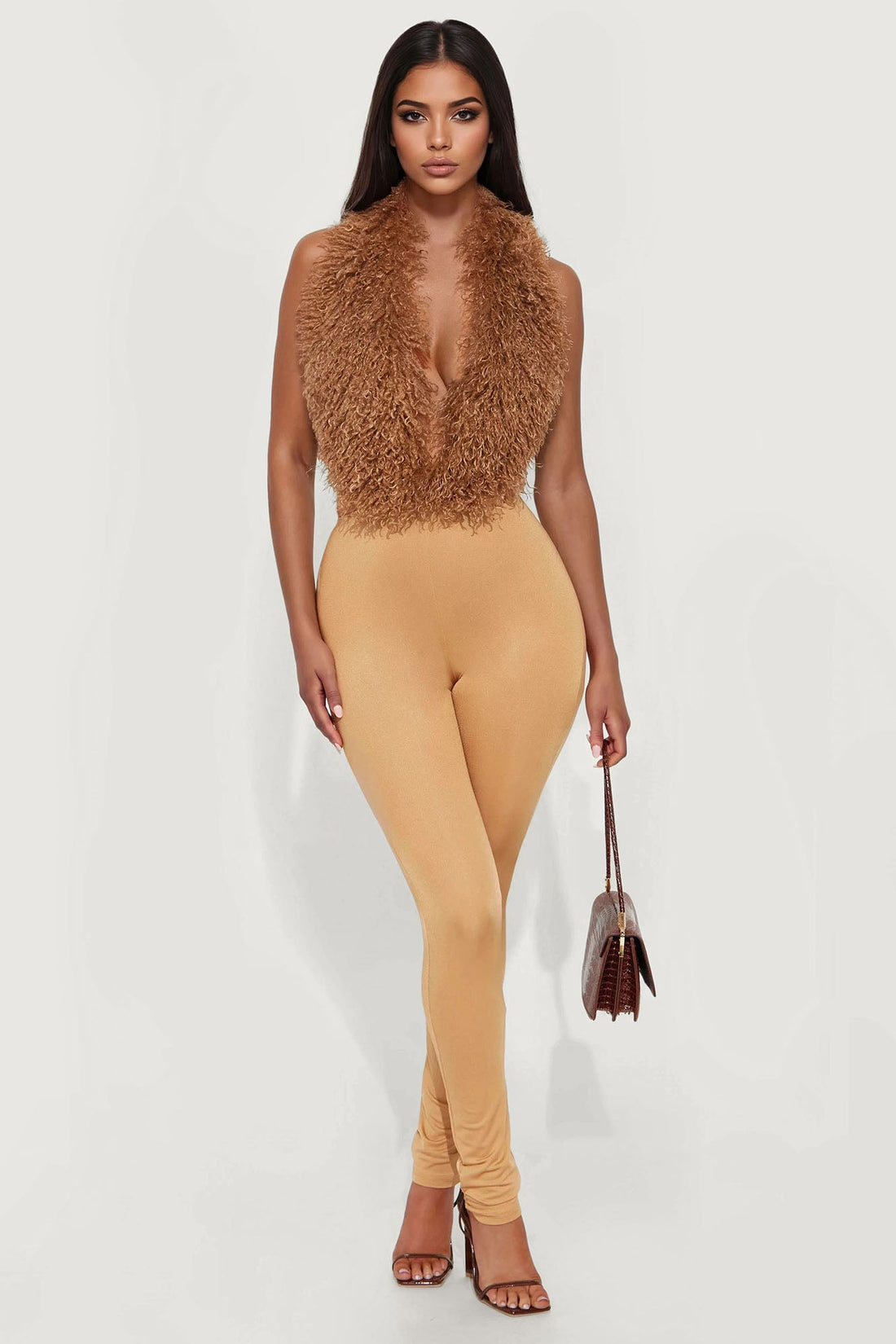 Fur Fantasy Backless Jumpsuit - Gold
