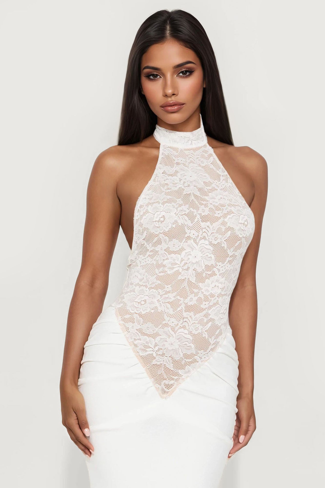 Sabrina Lace Bandage Maxi Dress - White