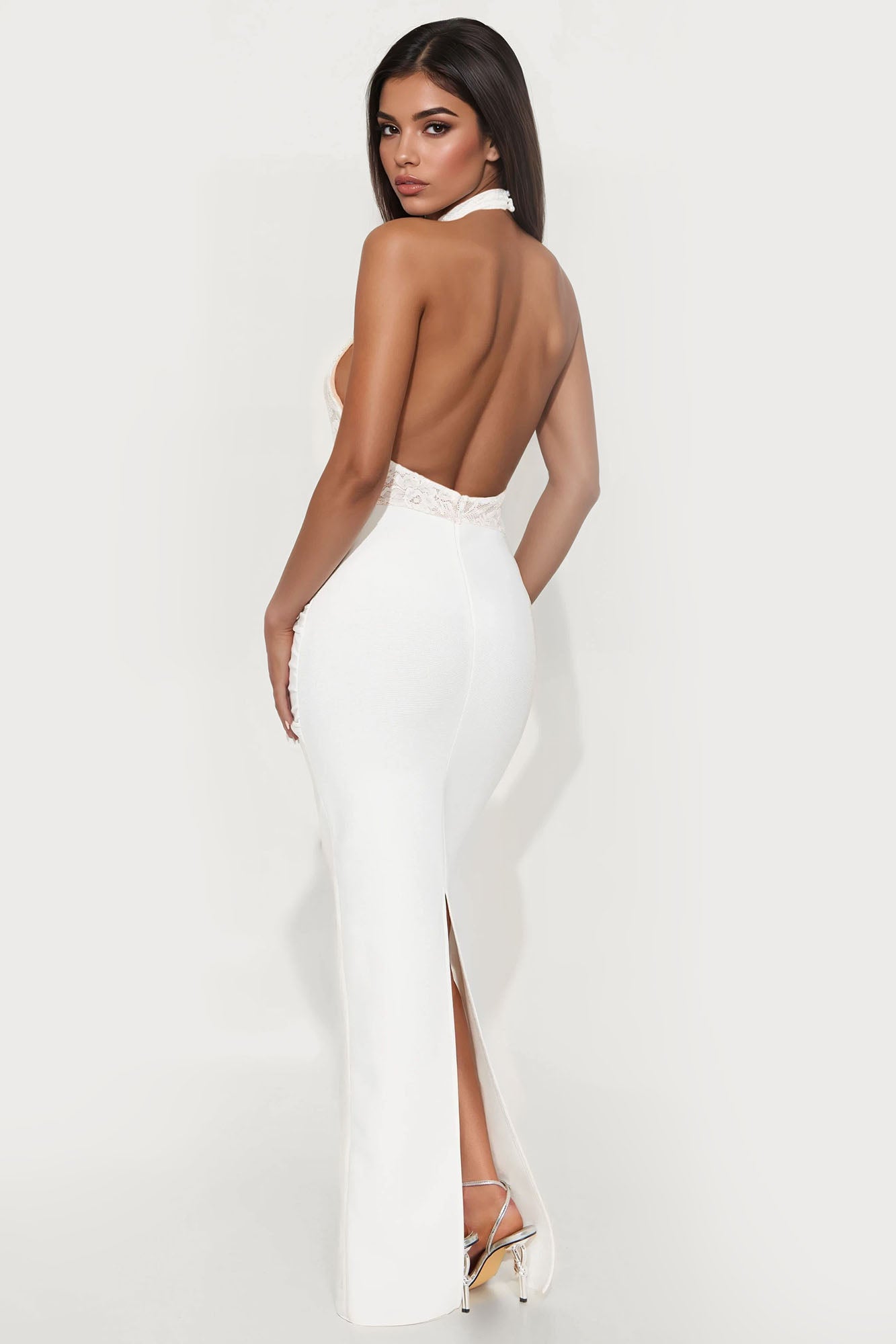 Sabrina Lace Bandage Maxi Dress - White