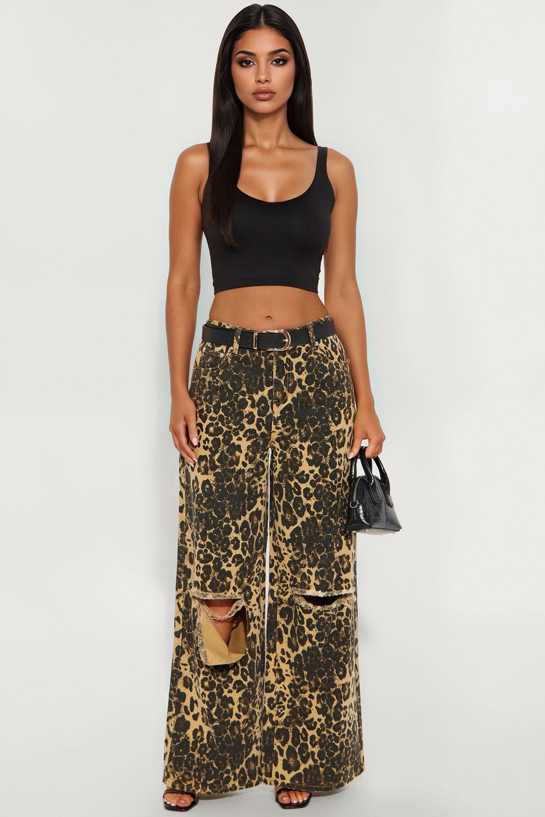 Lure You In Leopard Print Wide Leg Jeans - Olive/combo