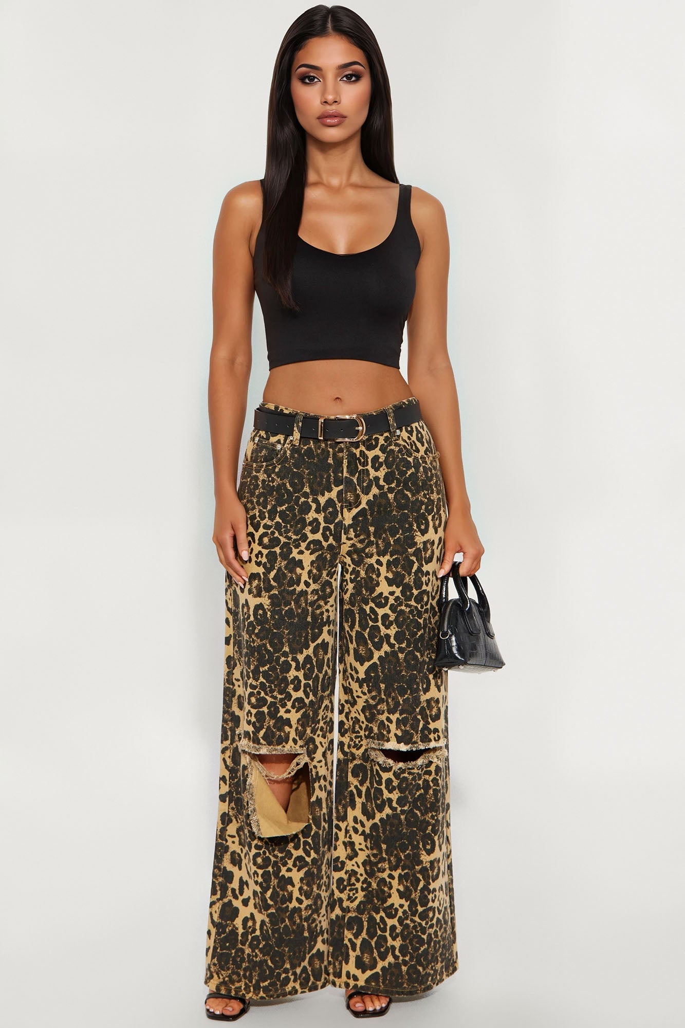 Lure You In Leopard Print Wide Leg Jeans - Olive/combo