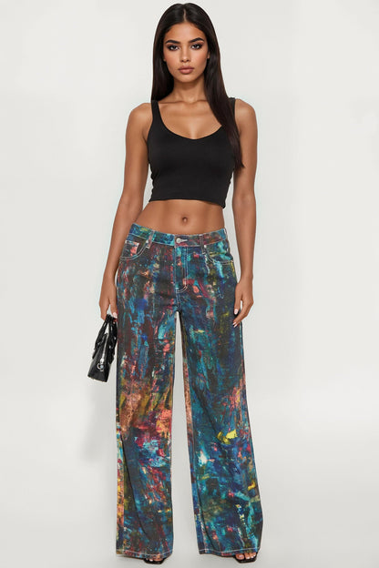 Work Of Art Wide Leg Jeans - Multi Color