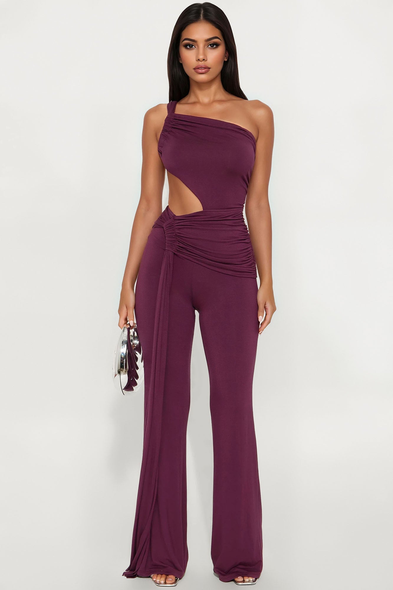 Giving You Regrets Ruched Cut Out Jumpsuit - Purple