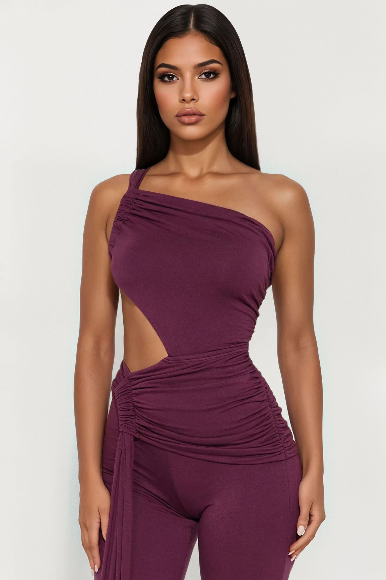 Giving You Regrets Ruched Cut Out Jumpsuit - Purple