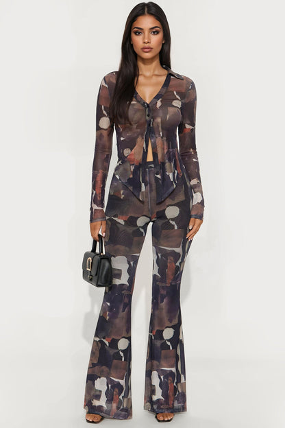 Gabriella Mesh Pant Set - Brown/combo