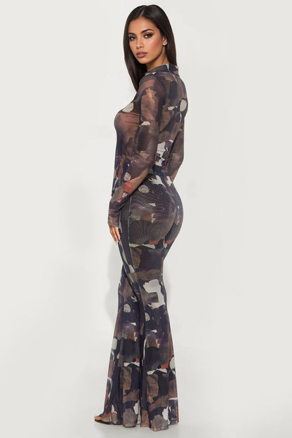 Gabriella Mesh Pant Set - Brown/combo