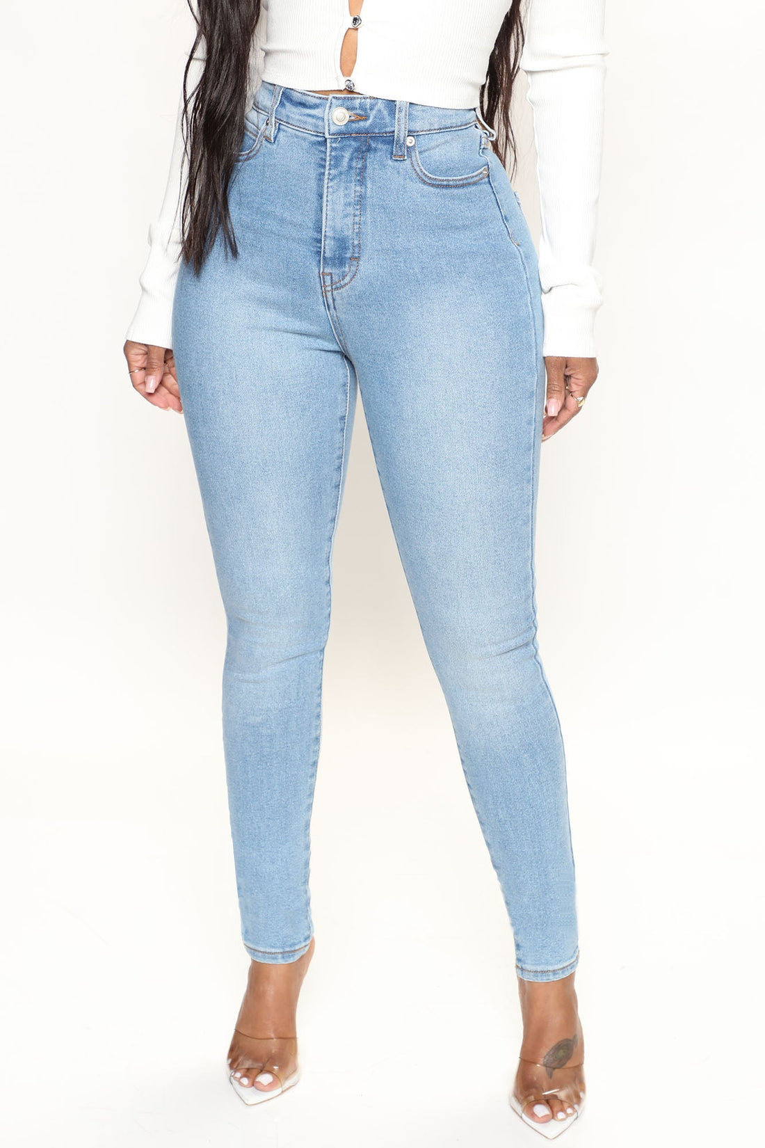Brunch Babe Smoothing Stretch Skinny Jeans - Light Blue Wash