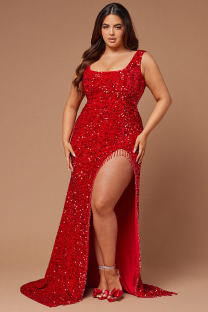 Lana Embellished Sequin Gown - Red