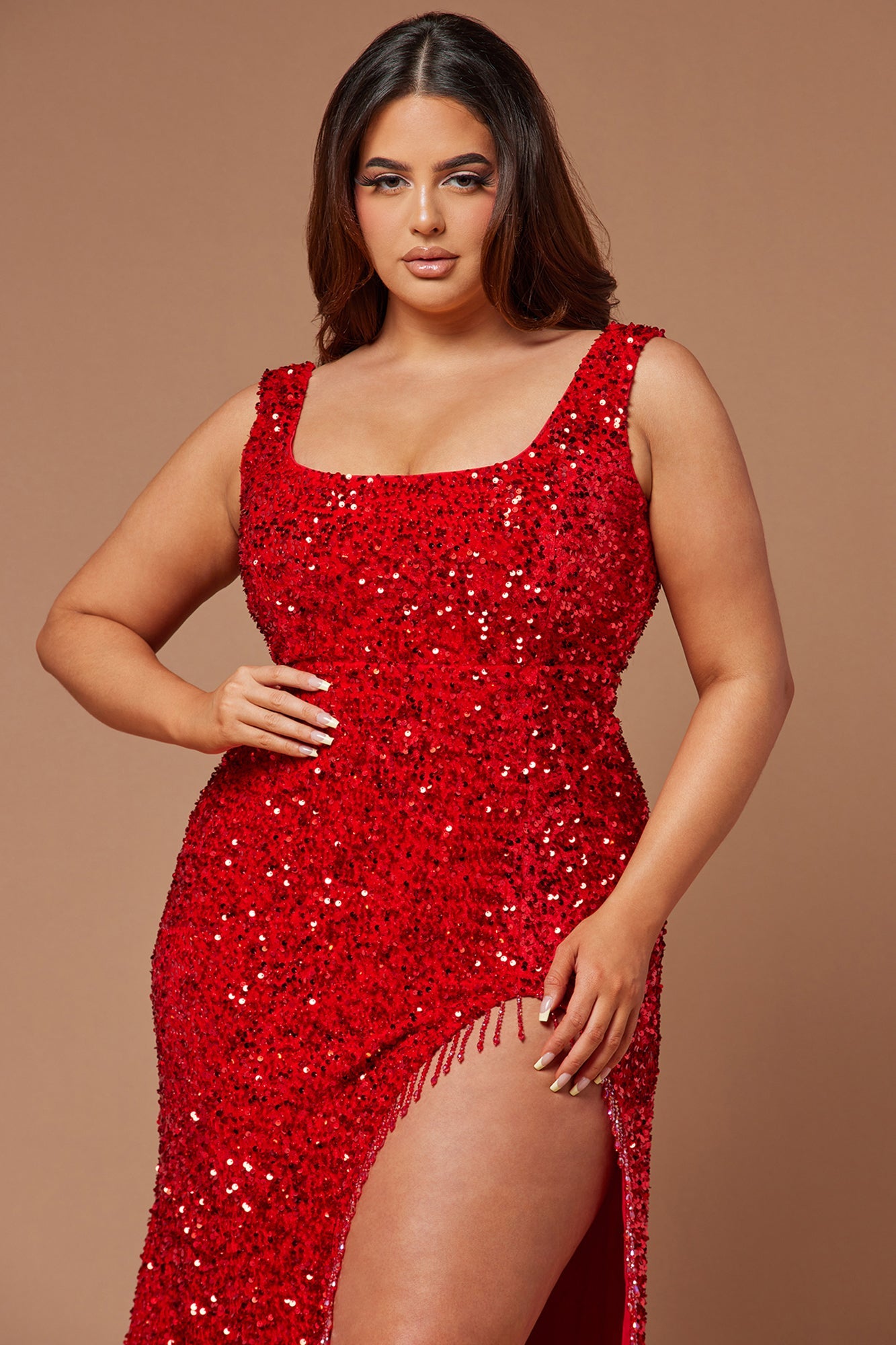 Lana Embellished Sequin Gown - Red