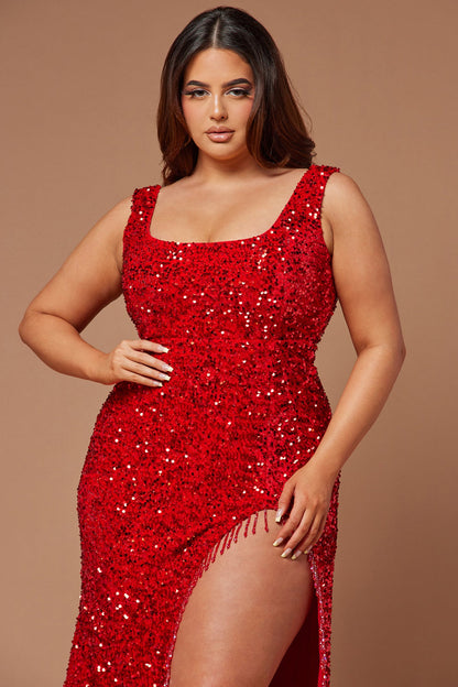 Lana Embellished Sequin Gown - Red
