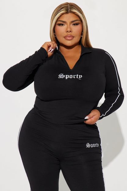 Sporty Girl Embroidered Top - Black/White