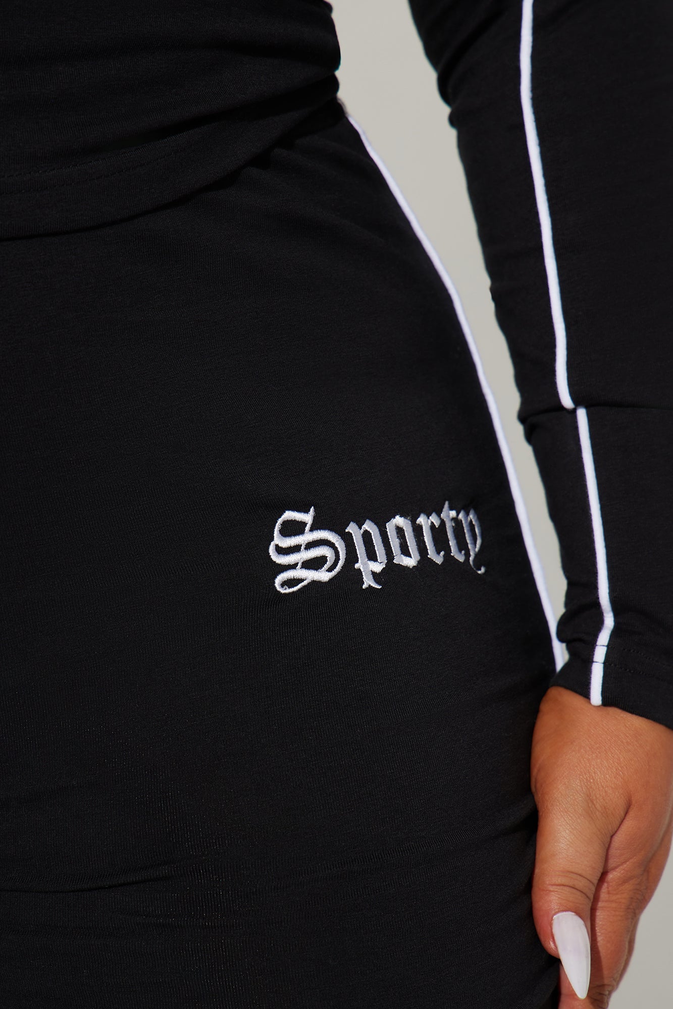 Sporty Girl Embroidered Flare Pants - Black/White