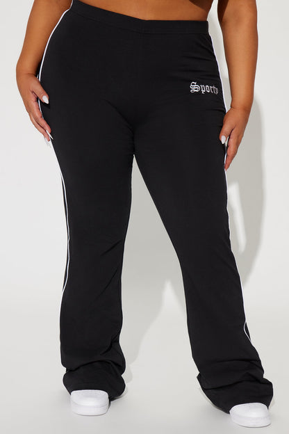 Sporty Girl Embroidered Flare Pants - Black/White