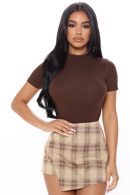 Basic Mock Neck Bodysuit - Chocolate