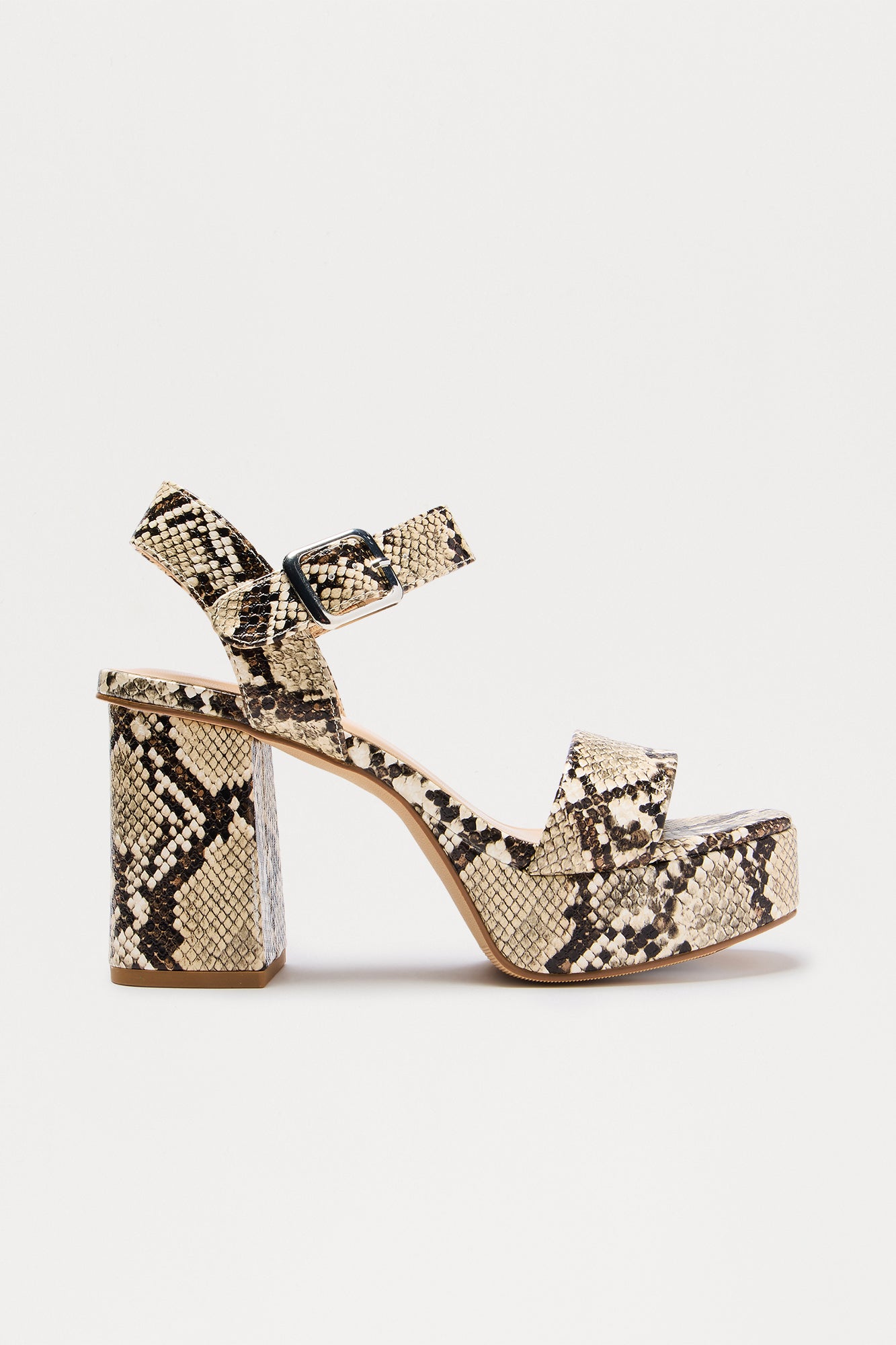 Kia Faux Leather Platform Heels - Beige