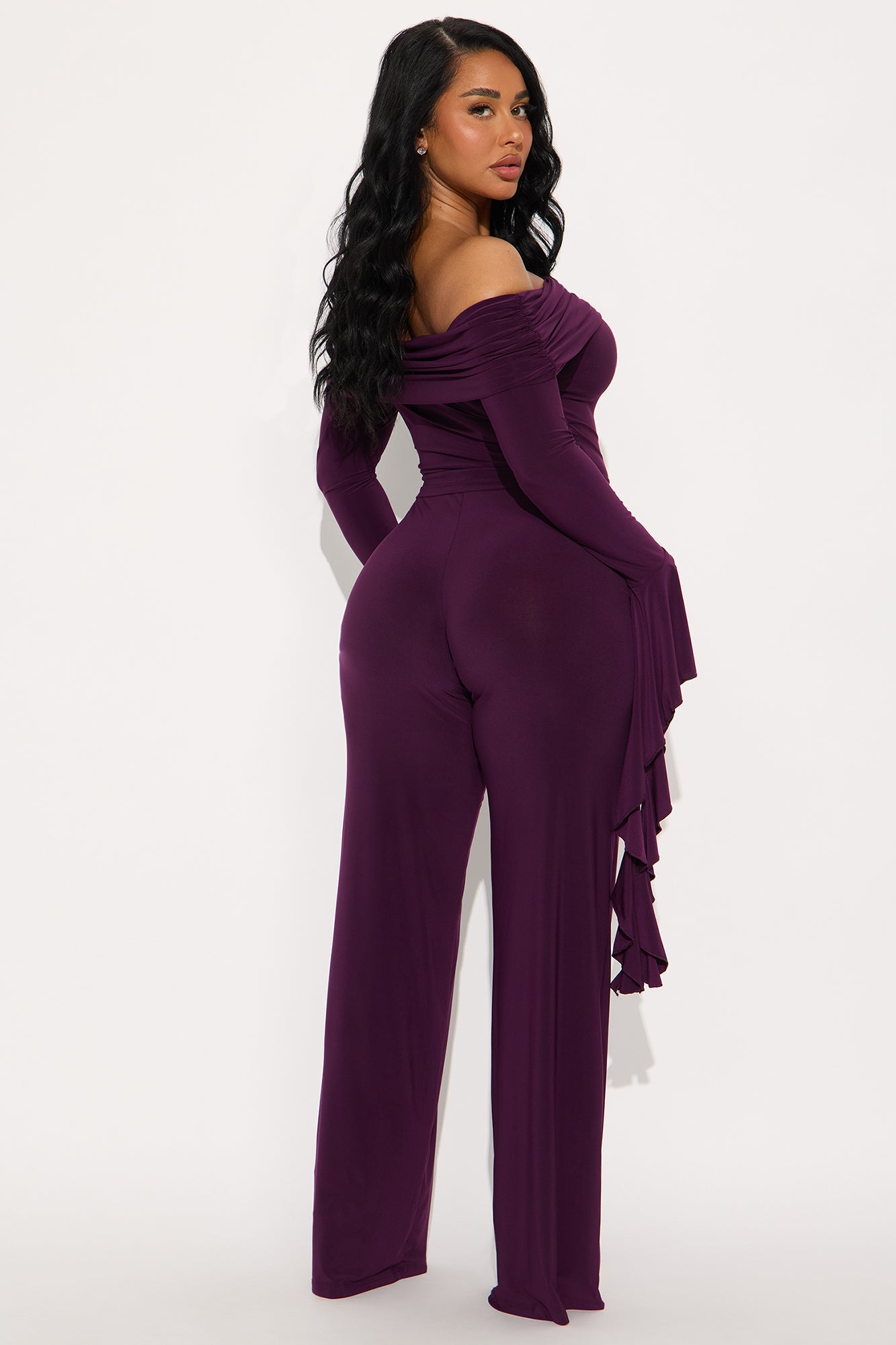 On Again Off Shoulder Top And Pant Set - Eggplant