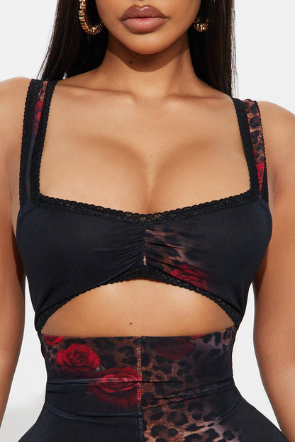 Eclipse Heat Leopard Mesh Flare Leg Jumpsuit - Black/combo