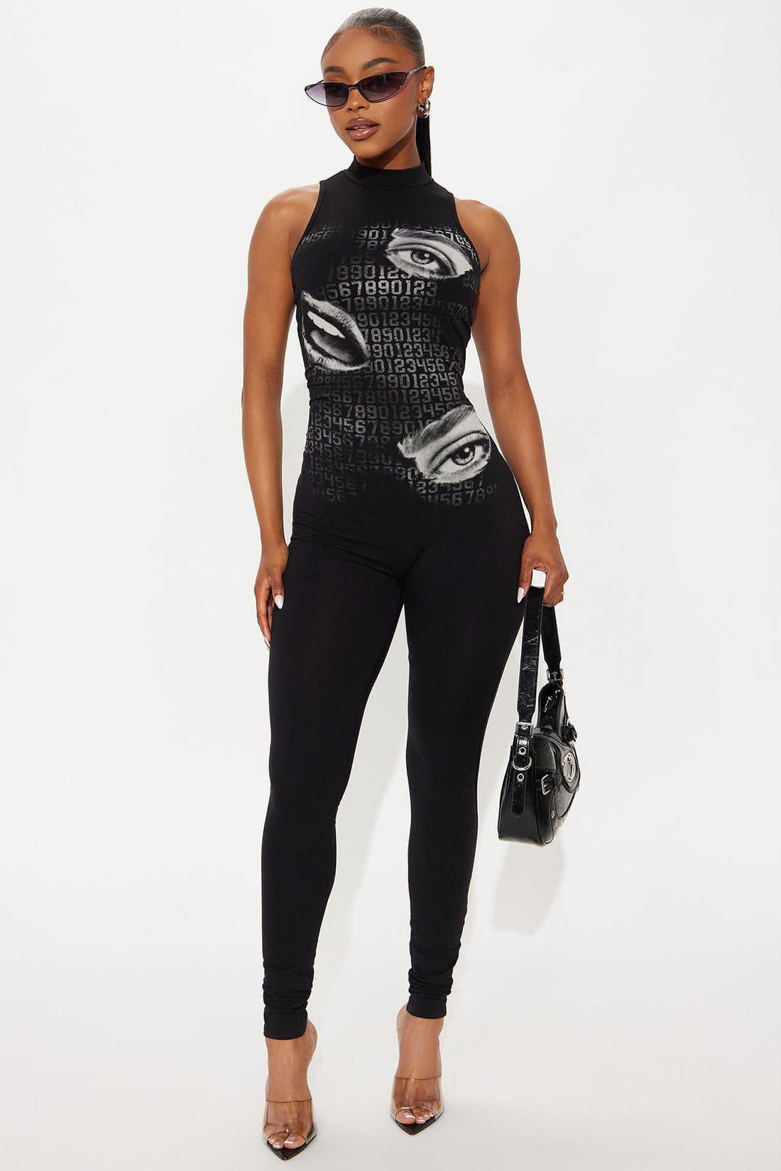 Jane Graphic Skinny Leg Jumpsuit - Black