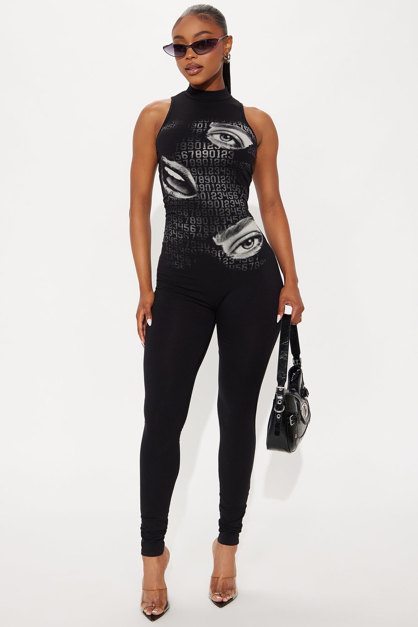 Jane Graphic Skinny Leg Jumpsuit - Black