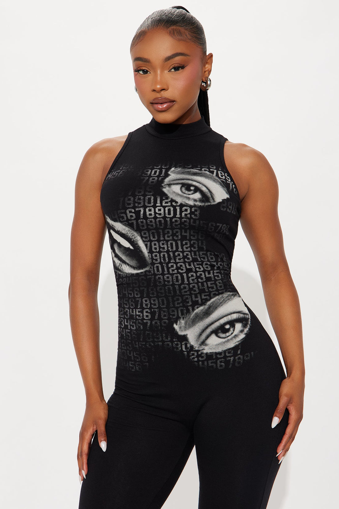 Jane Graphic Skinny Leg Jumpsuit - Black