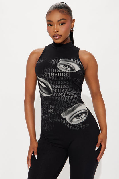 Jane Graphic Skinny Leg Jumpsuit - Black
