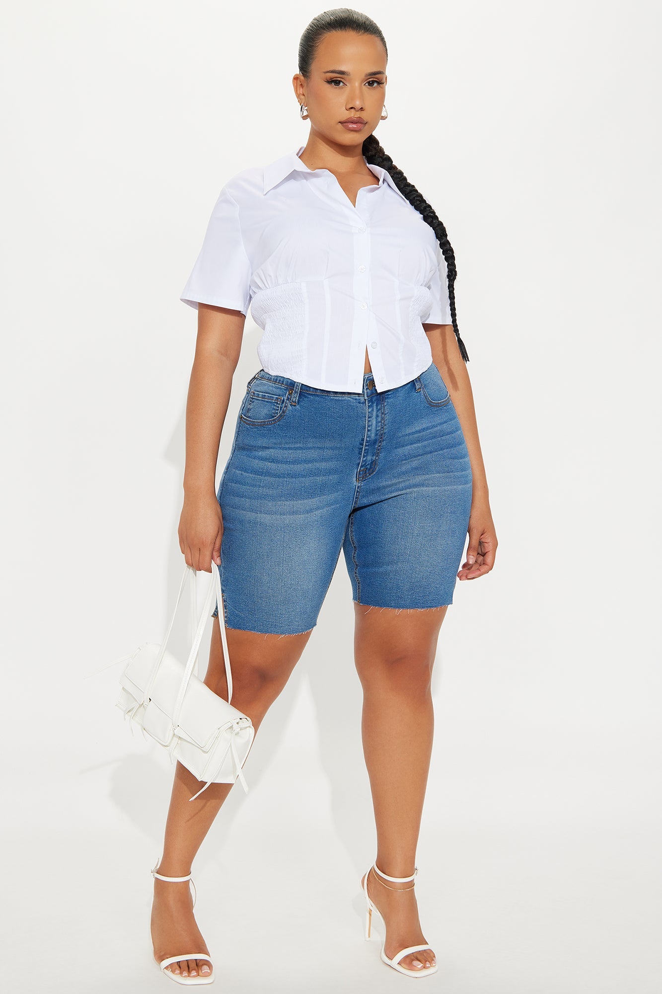 Vibe Check Curvy Bermuda Denim Shorts - Medium Wash
