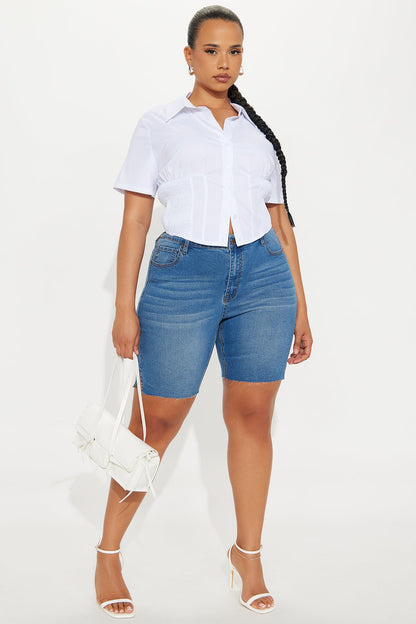 Vibe Check Curvy Bermuda Denim Shorts - Medium Wash