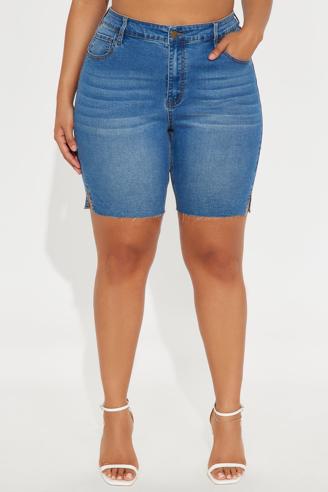 Vibe Check Curvy Bermuda Denim Shorts - Medium Wash
