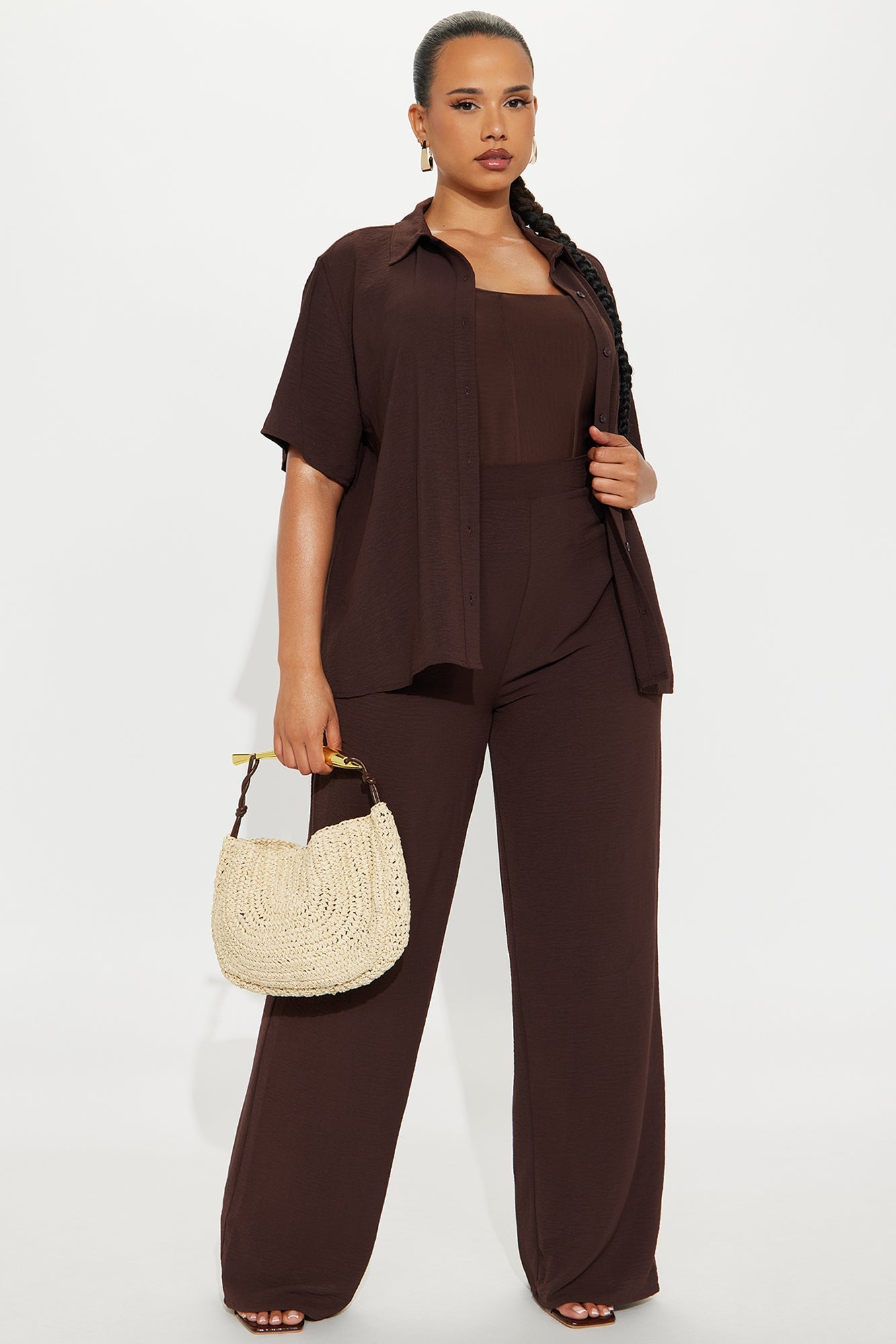 Makenzie Short Sleeve Pant Set - Dark Brown