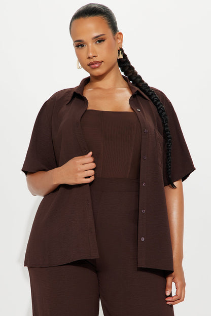 Makenzie Short Sleeve Pant Set - Dark Brown