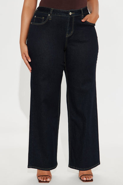 Penelope Low Rise Loose Wide Leg Jeans - Dark Wash