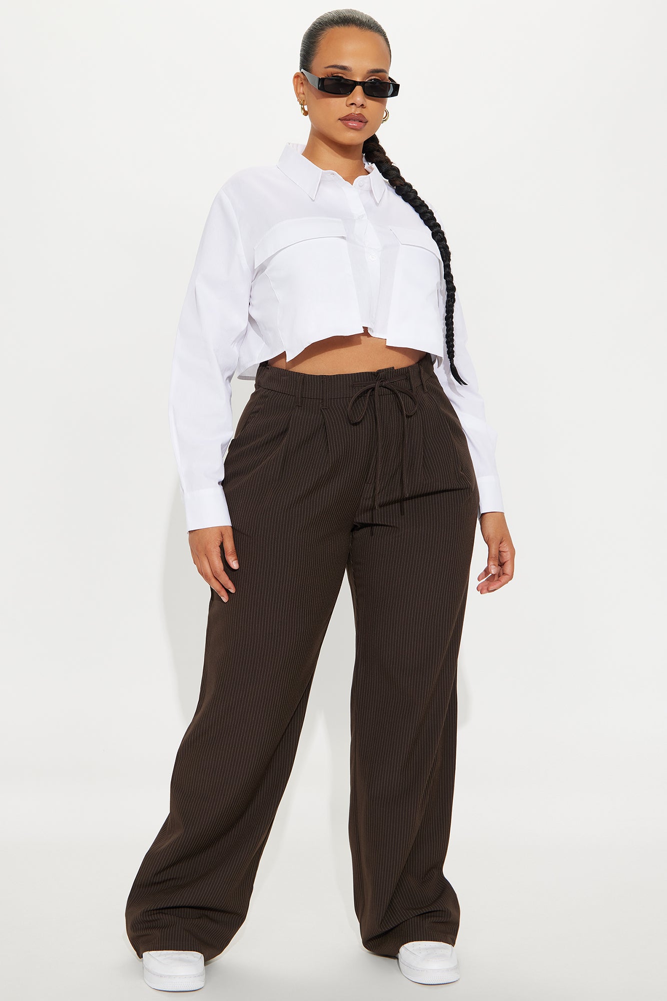 Kelly Pinstripe Wide Leg Trouser Pant - Chocolate