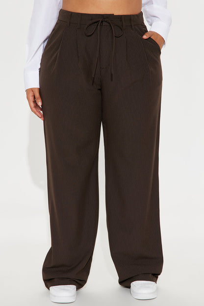 Kelly Pinstripe Wide Leg Trouser Pant - Chocolate