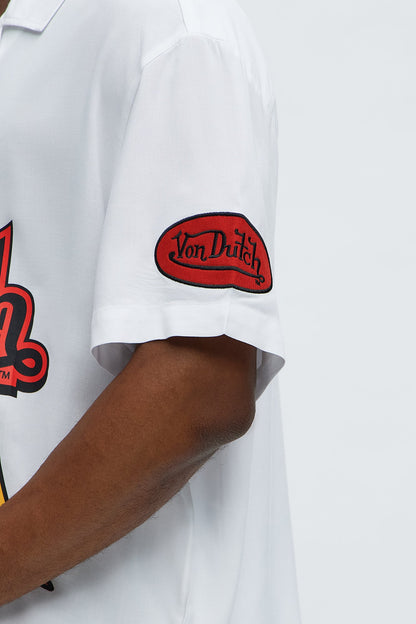 Von Dutch Cropped Logo Button Up Shirt - White