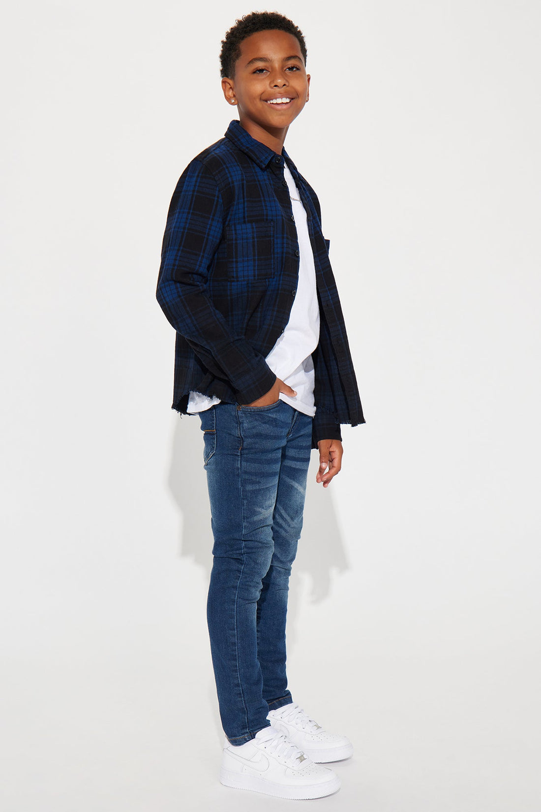 Mini Sunset Dip Dye Flannel Shirt - Black/Blue