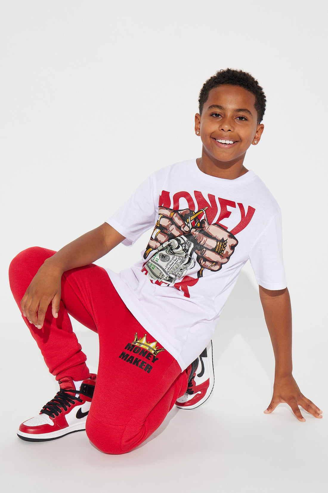 Mini Money Maker Fleece Jogger Set - Red/White