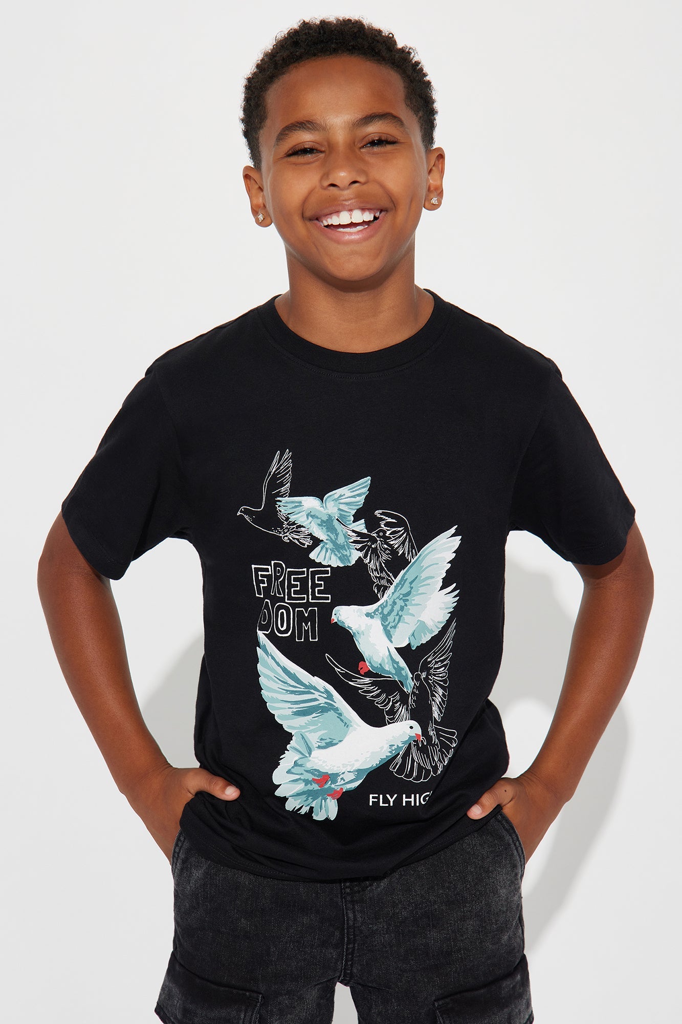 Mini Doves Of Freedom T- Shirt - Black