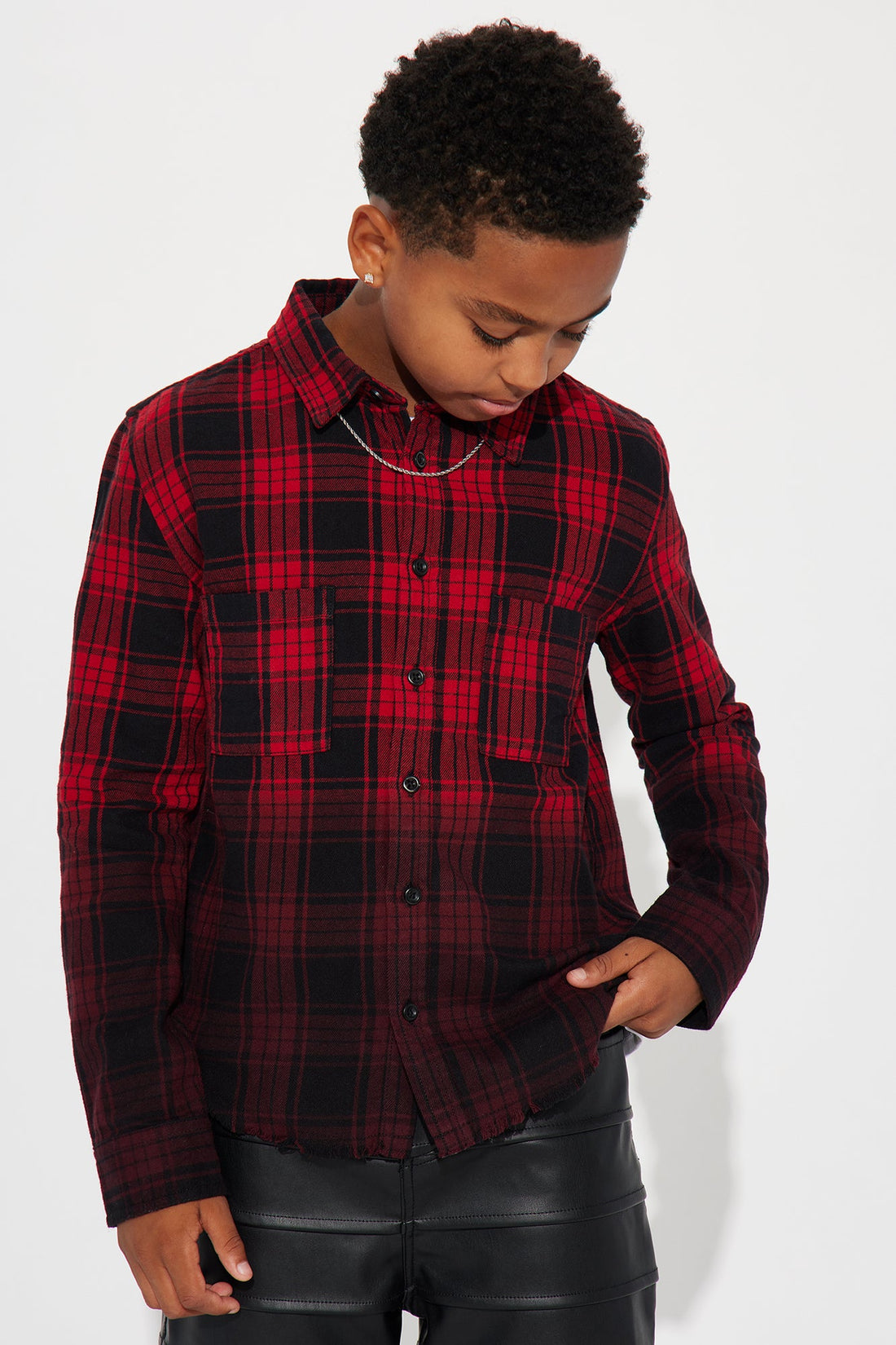 Mini Sunset Dip Dye Flannel Shirt - Red/Black