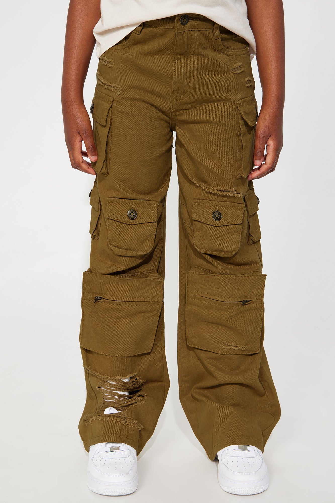 Mini Lily High Rise Distressed Cargo Jeans - Camel
